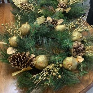 Gold and Green Holiday Wreath Set of 2 - 24”